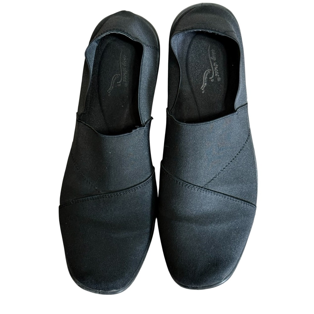 Easy Street Comfort Wave Womens Black Fabric Slip On Low Wedge Loafers Size‎ 10